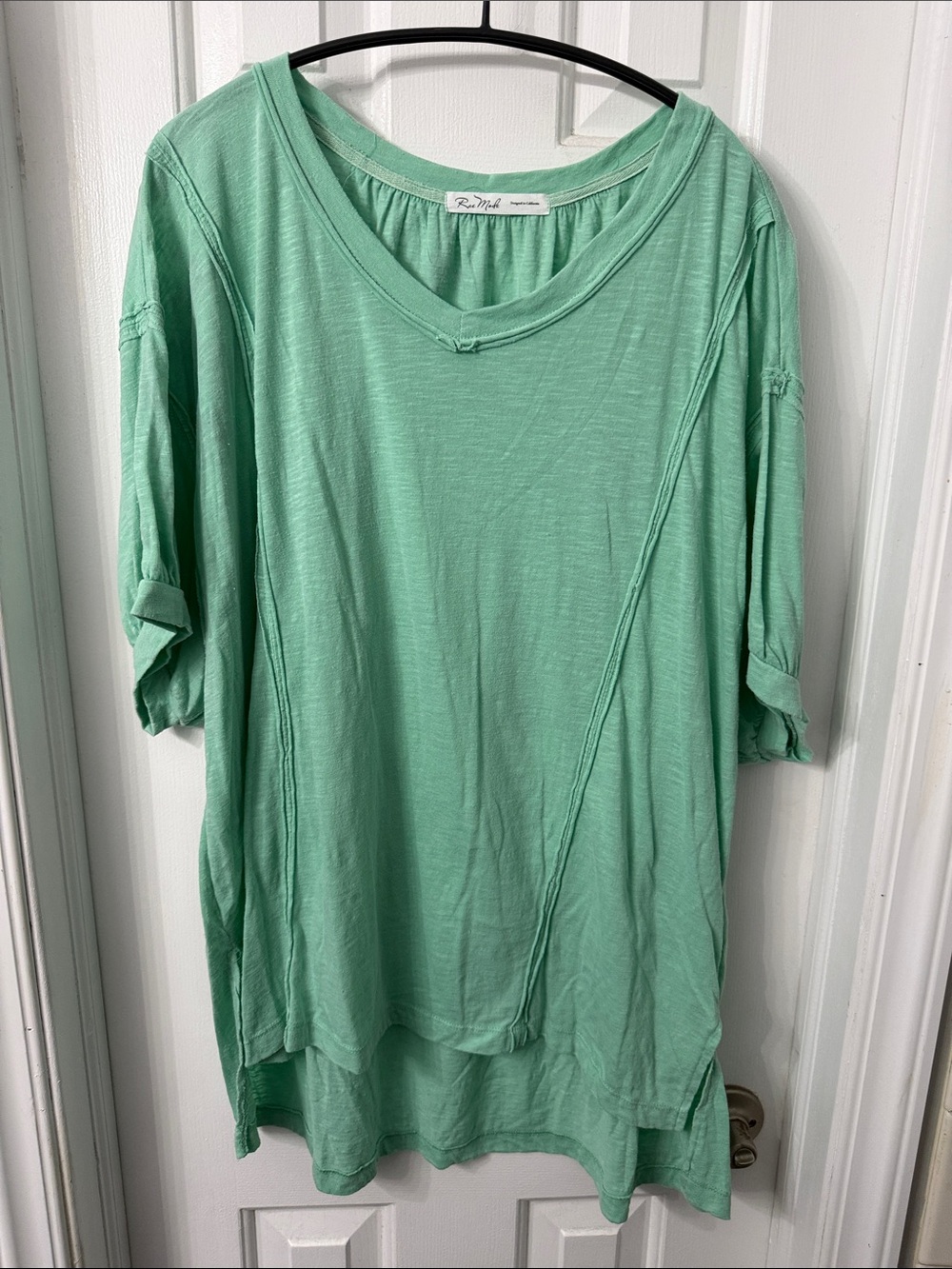 Rae Mode Mint Green Relaxed V-Neck Women's Top